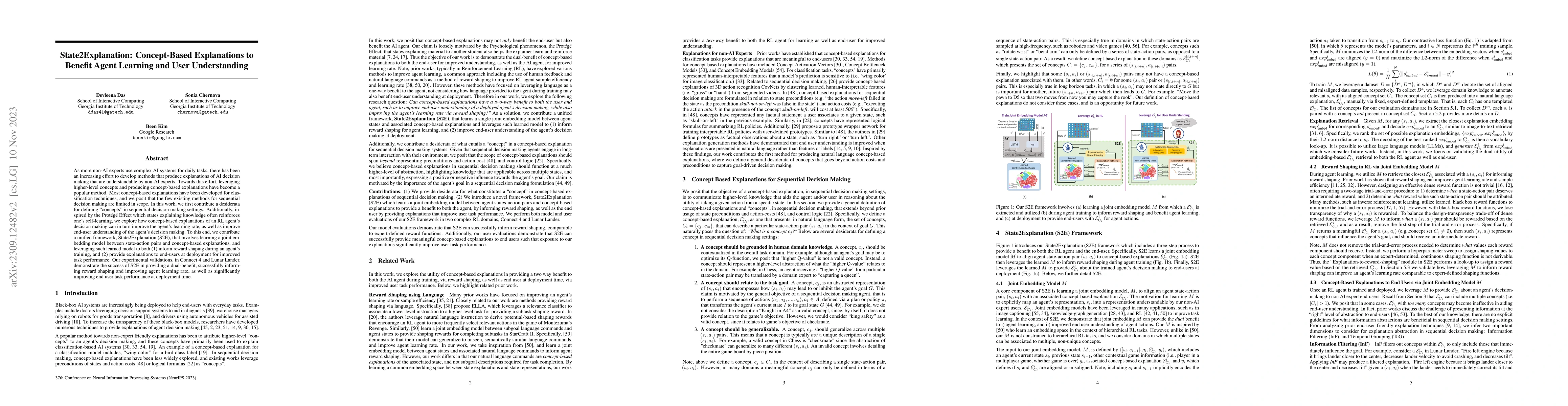 Thumbnail for State2Explanation: Concept-Based Explanations to Benefit Agent Learning
  and User Understanding