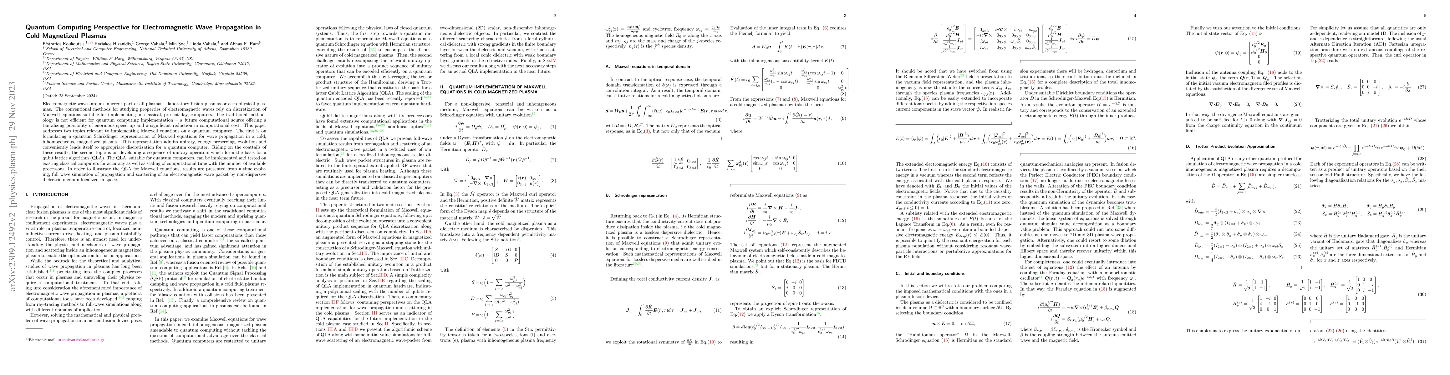 Thumbnail for Quantum Computing Perspective for Electromagnetic Wave Propagation in
  Cold Magnetized Plasmas