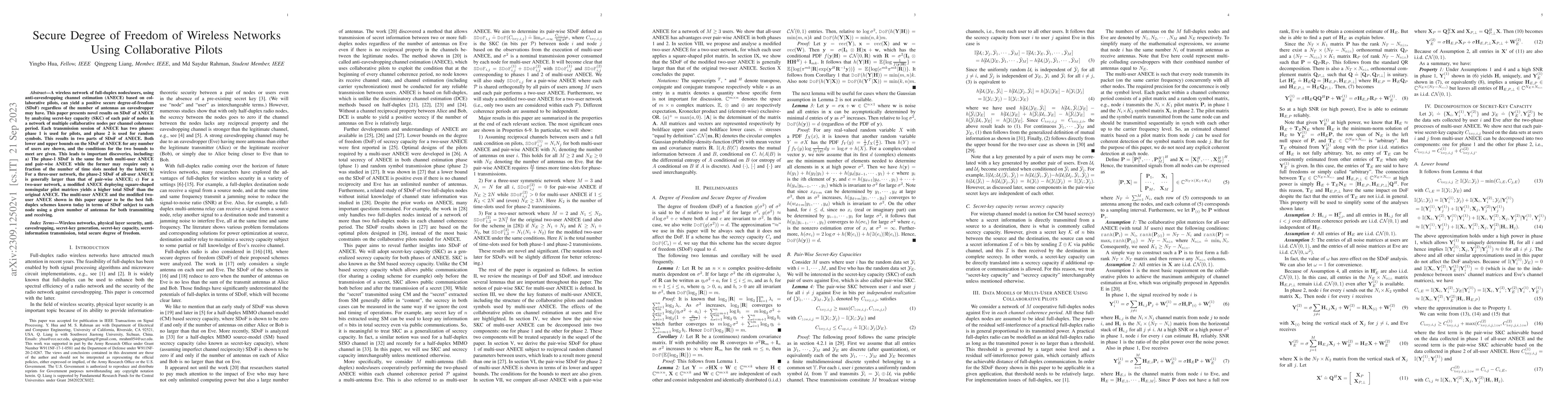 Thumbnail for Secure Degree of Freedom of Wireless Networks Using Collaborative Pilots