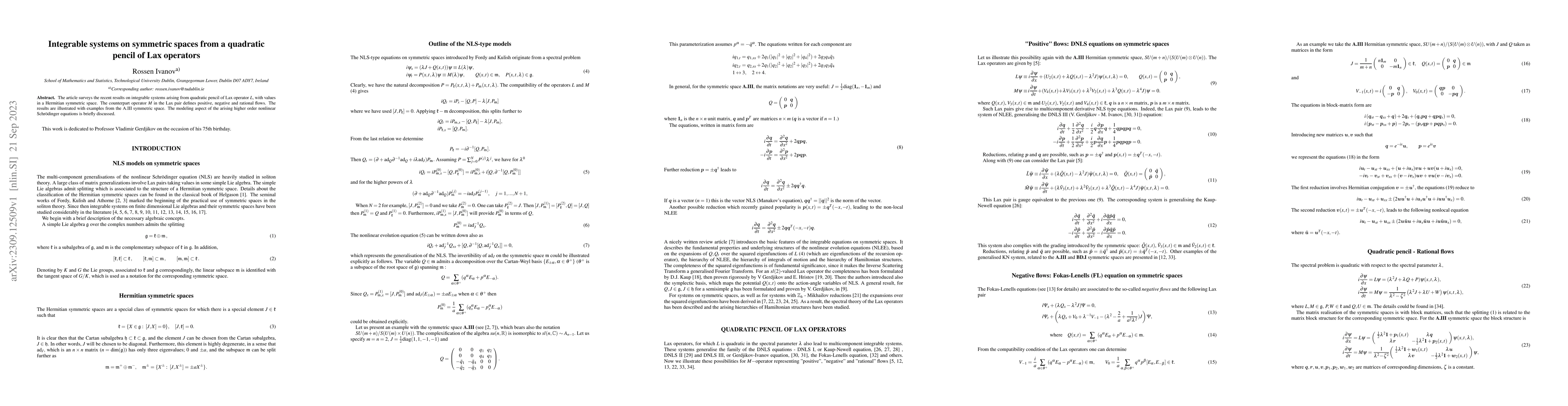 Thumbnail for Integrable systems on symmetric spaces from a quadratic pencil of Lax
  operators