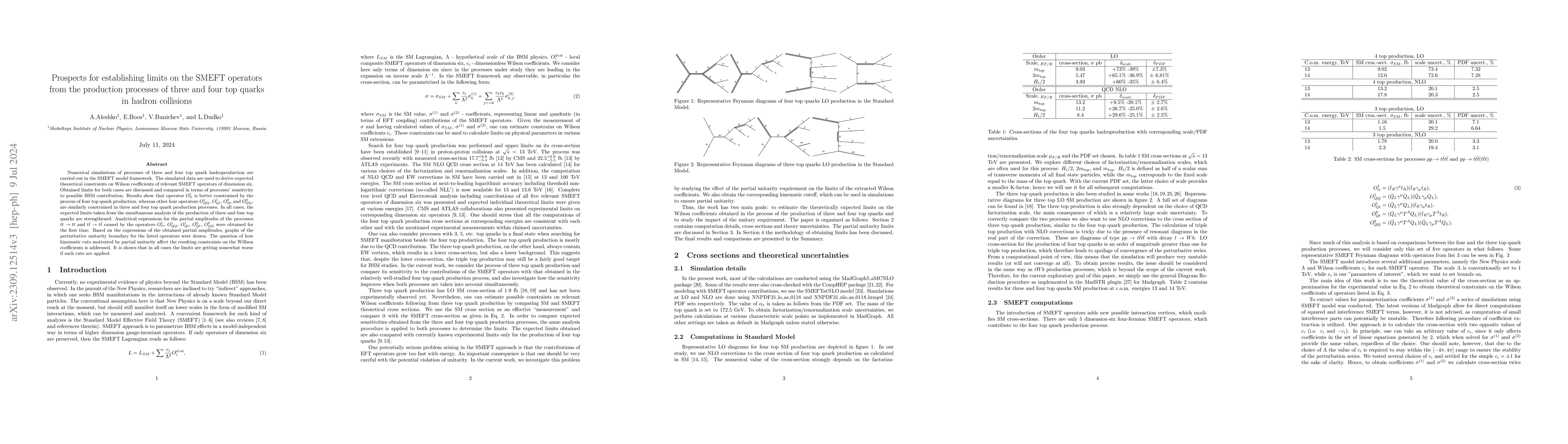 Thumbnail for Prospects for establishing limits on the SMEFT operators from the
  production processes of three and four top quarks in hadron collisions