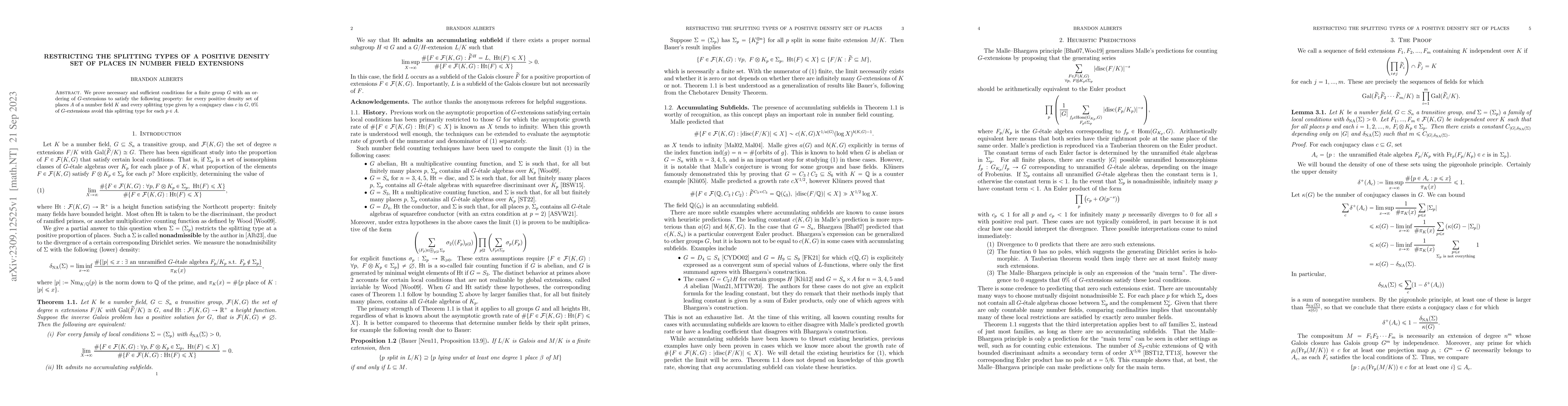 Thumbnail for Restricting the Splitting Types of a Positive Density Set of Places in
  Number Field Extensions