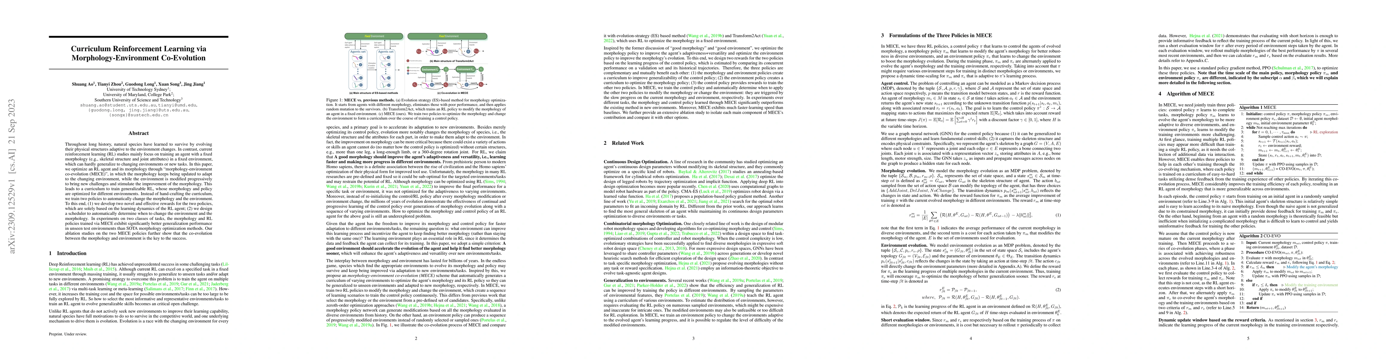 Thumbnail for Curriculum Reinforcement Learning via Morphology-Environment
  Co-Evolution