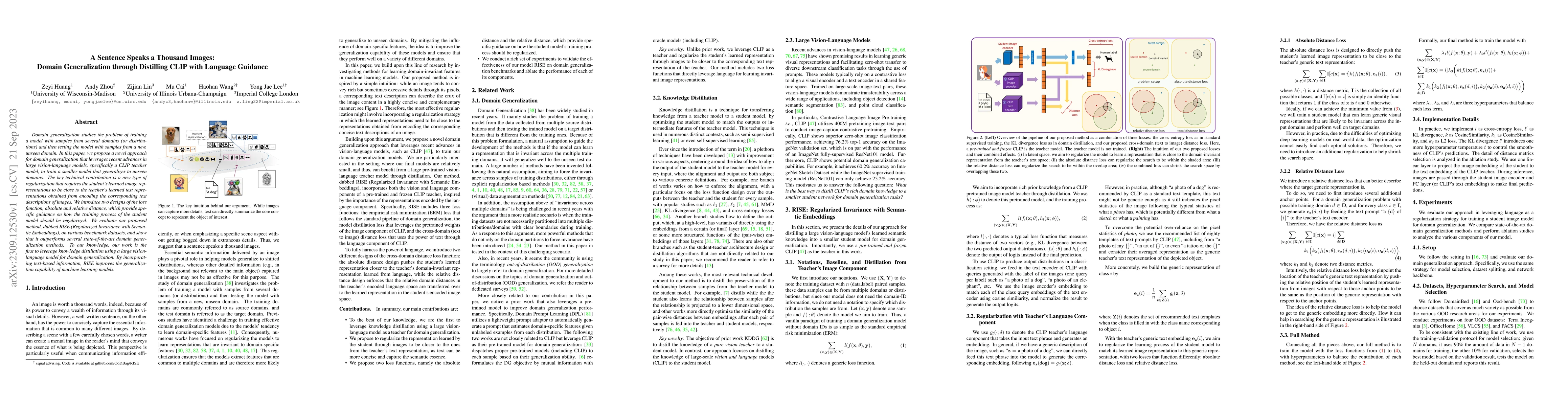 Thumbnail for A Sentence Speaks a Thousand Images: Domain Generalization through
  Distilling CLIP with Language Guidance