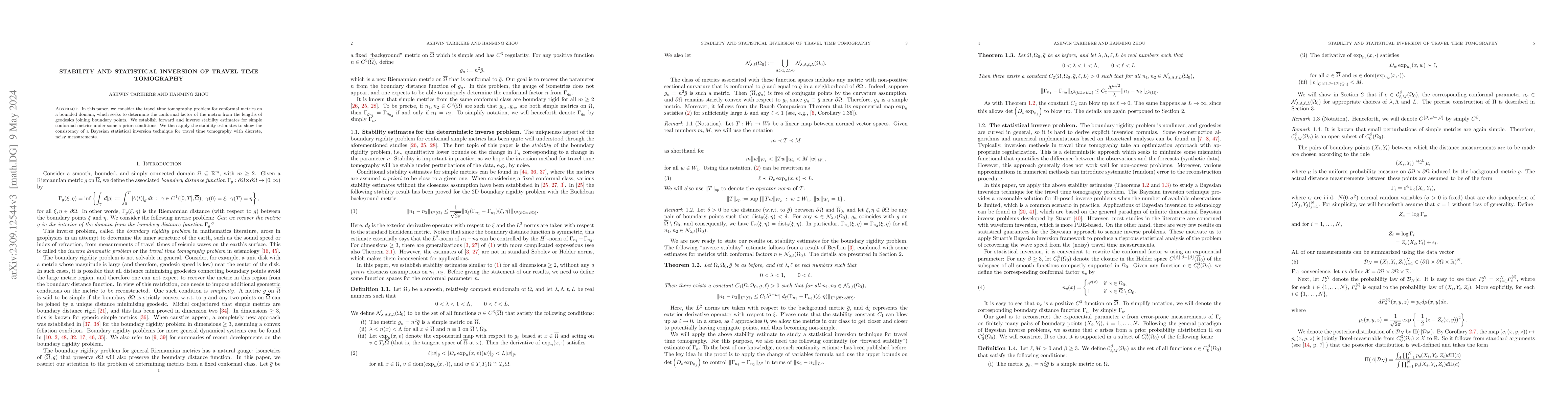 Thumbnail for Stability and Statistical Inversion of Travel time Tomography