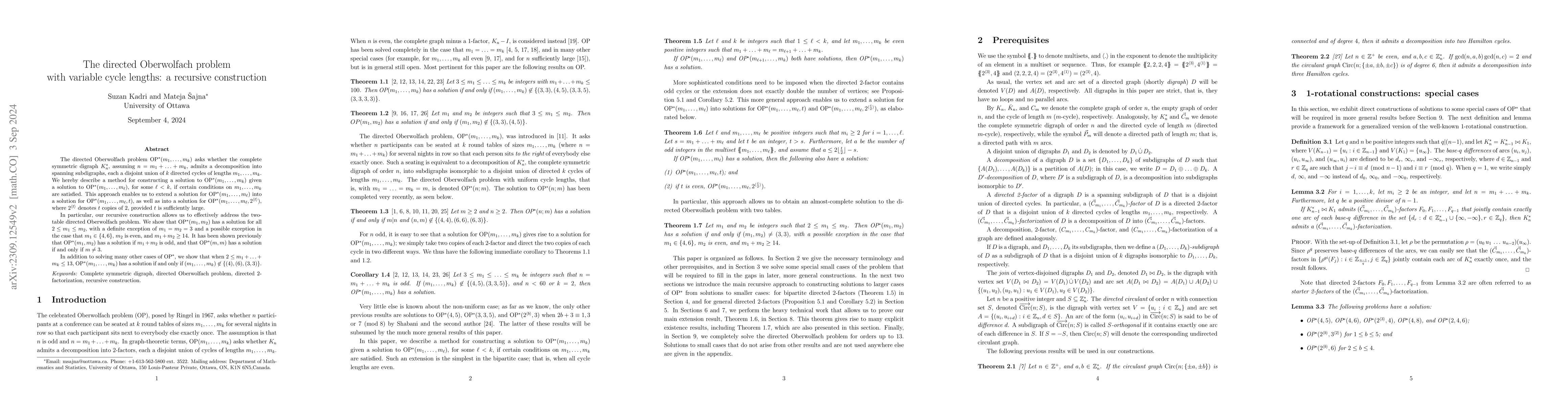 Thumbnail for The directed Oberwolfach problem with variable cycle lengths: a
  recursive construction