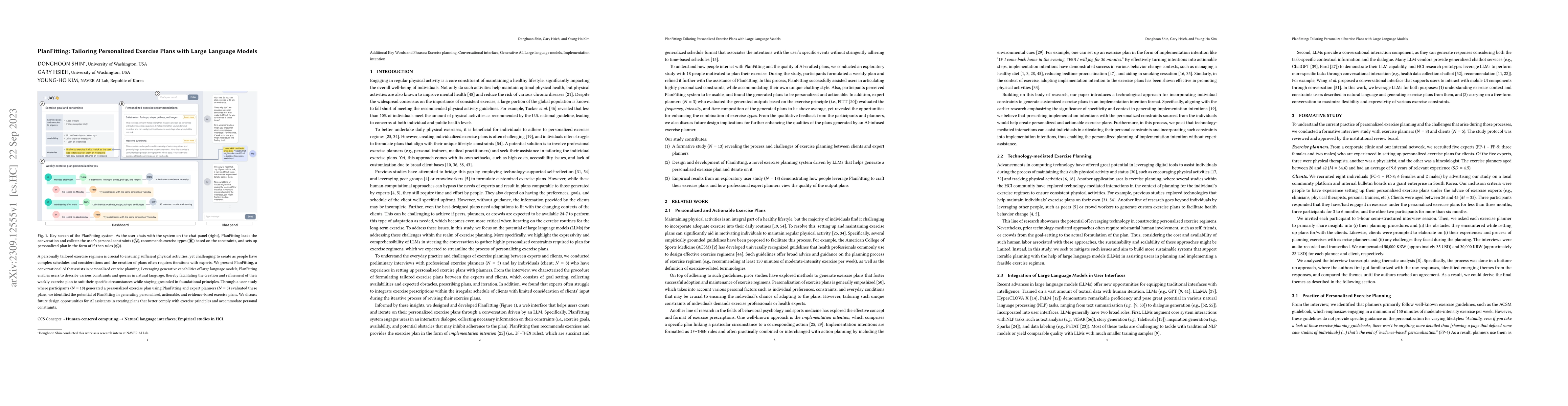 Thumbnail for PlanFitting: Tailoring Personalized Exercise Plans with Large Language
  Models
