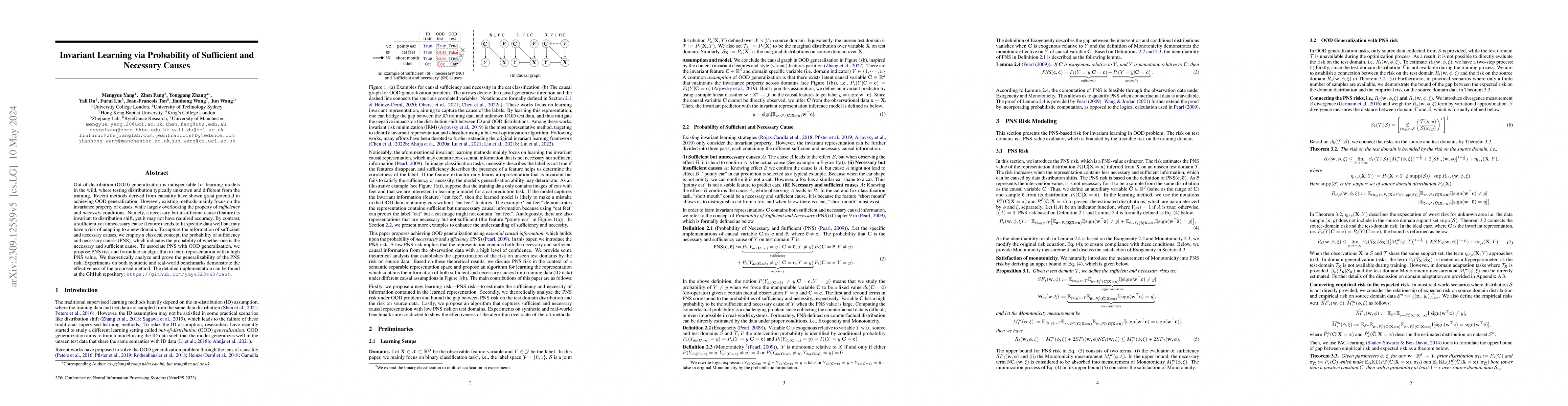 Thumbnail for Invariant Learning via Probability of Sufficient and Necessary Causes
