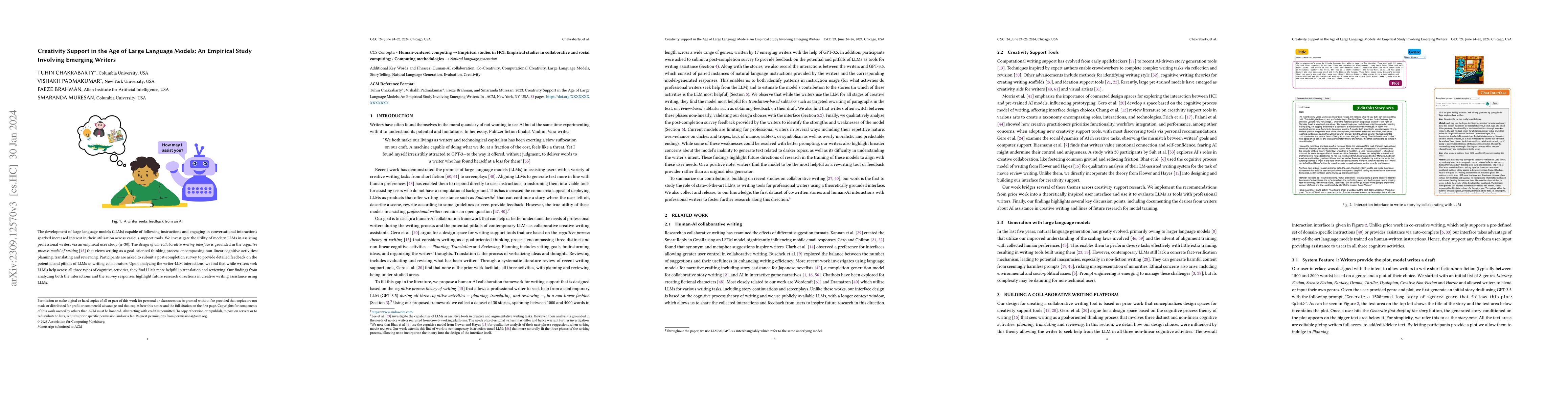 Thumbnail for Creativity Support in the Age of Large Language Models: An Empirical
  Study Involving Emerging Writers