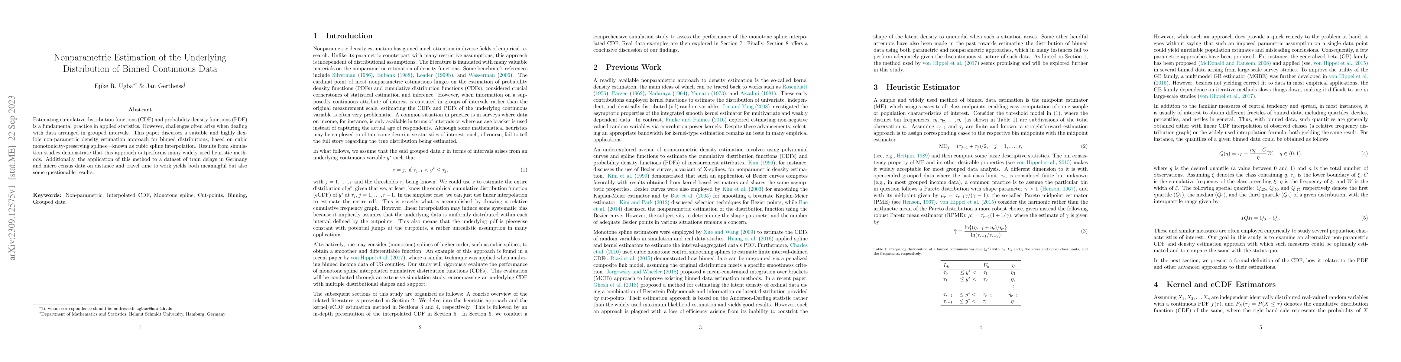 Thumbnail for Nonparametric Estimation of the Underlying Distribution of Binned
  Continuous Data