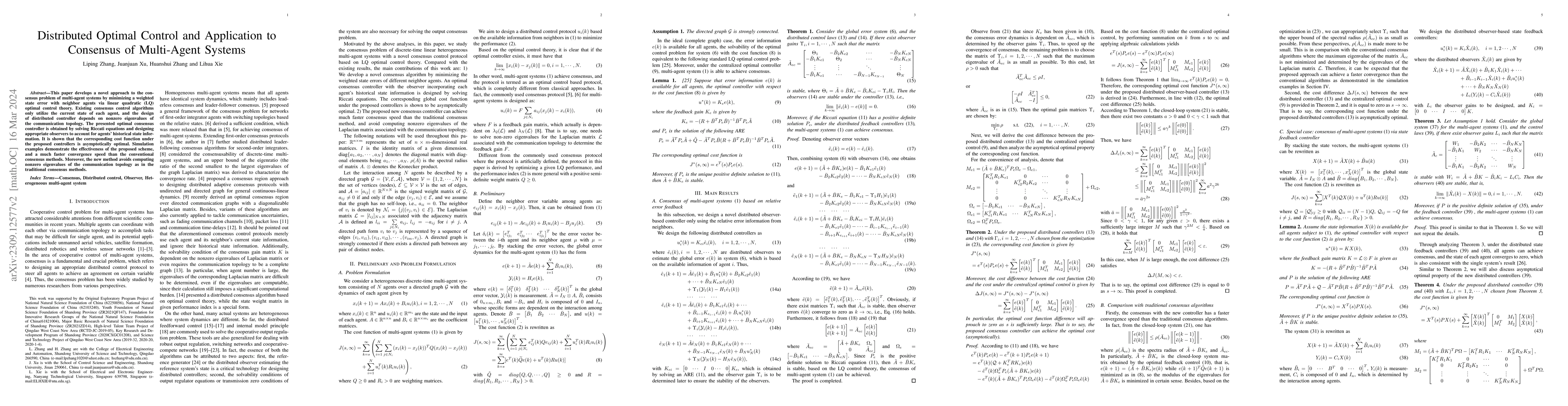 Thumbnail for Distributed Optimal Control and Application to Consensus of Multi-Agent
  Systems