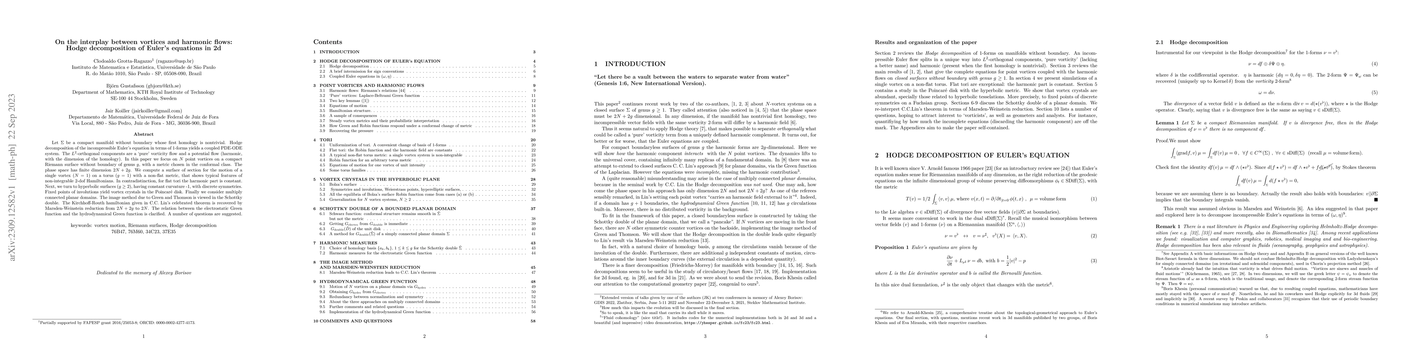 Thumbnail for On the interplay between vortices and harmonic flows: Hodge
  decomposition of Euler's equations in 2d