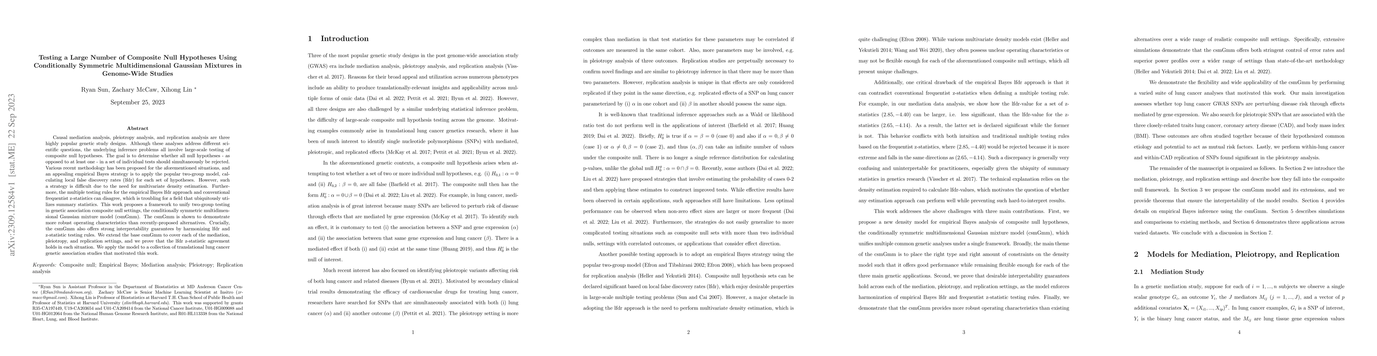 Thumbnail for Testing a Large Number of Composite Null Hypotheses Using Conditionally
  Symmetric Multidimensional Gaussian Mixtures in Genome-Wide Studies