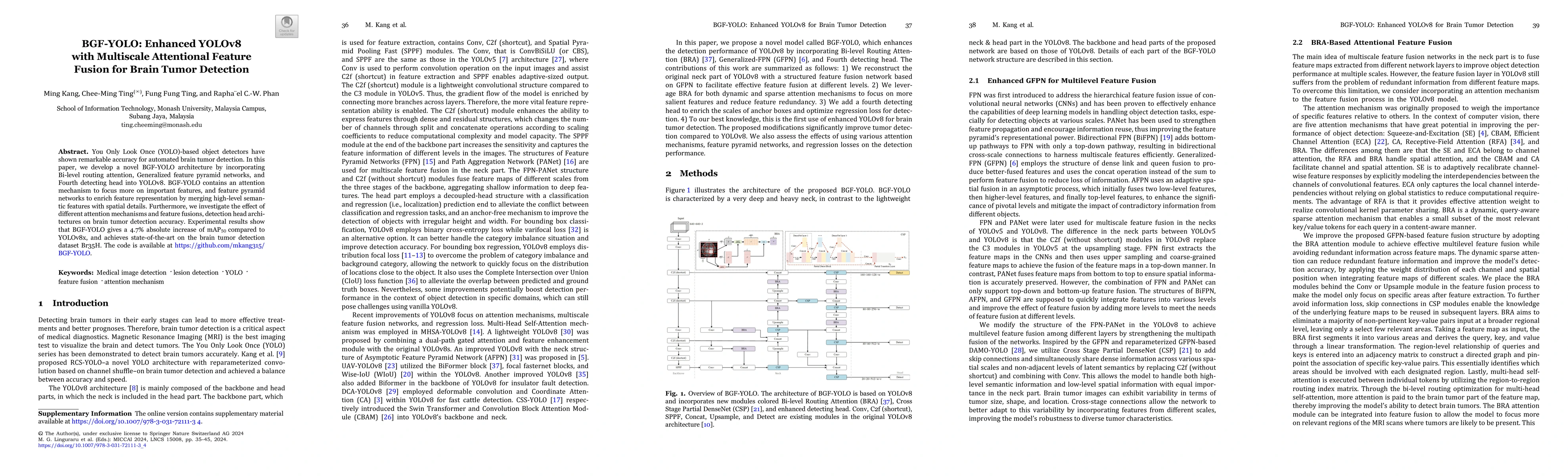 Thumbnail for BGF-YOLO: Enhanced YOLOv8 with Multiscale Attentional Feature Fusion for
  Brain Tumor Detection