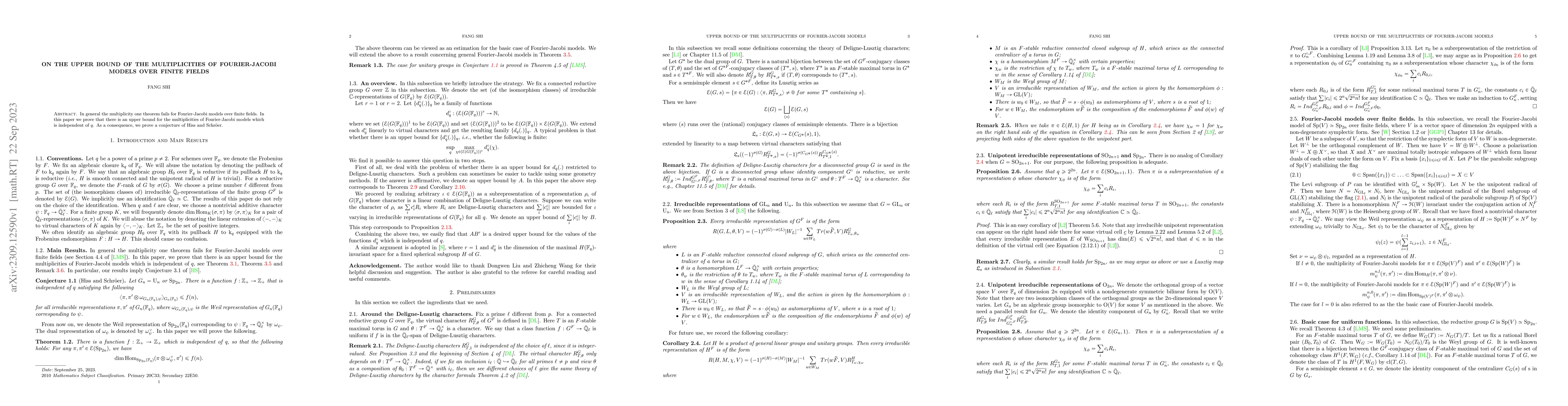 Thumbnail for On the upper bound of the multiplicities of Fourier-Jacobi models over
  finite fields