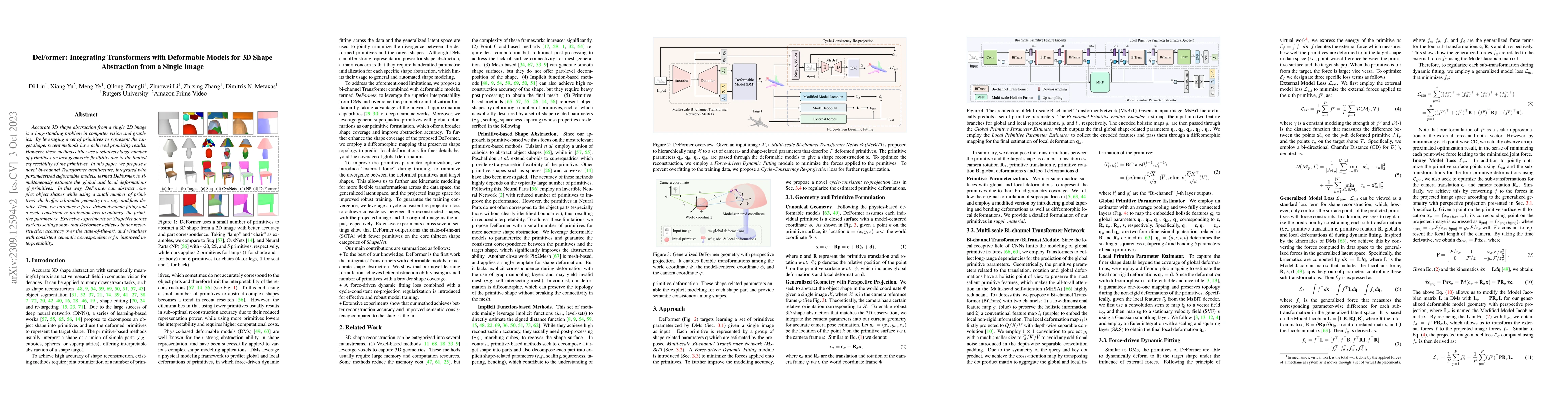 Thumbnail for DeFormer: Integrating Transformers with Deformable Models for 3D Shape
  Abstraction from a Single Image