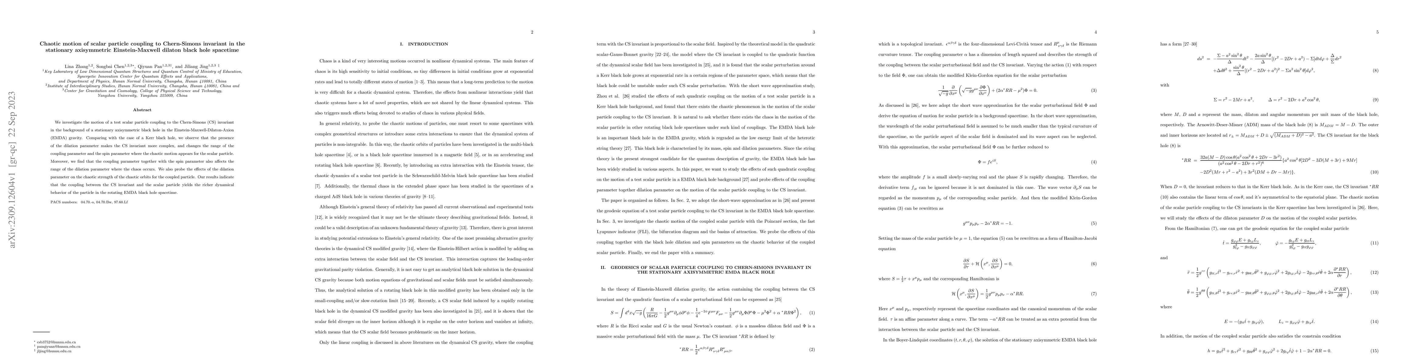 Thumbnail for Chaotic motion of scalar particle coupling to Chern-Simons invariant in
  the stationary axisymmetric Einstein-Maxwell dilaton black hole spacetime