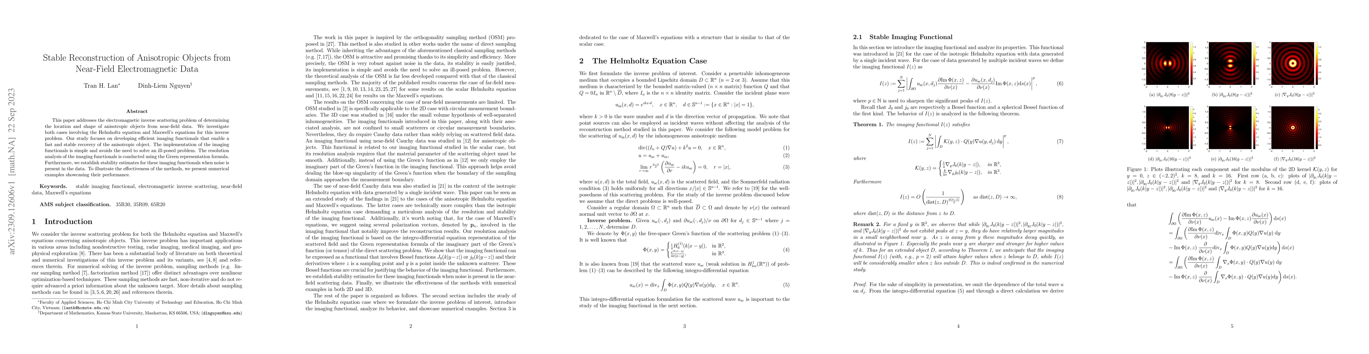 Thumbnail for Stable Reconstruction of Anisotropic Objects from Near-Field
  Electromagnetic Data