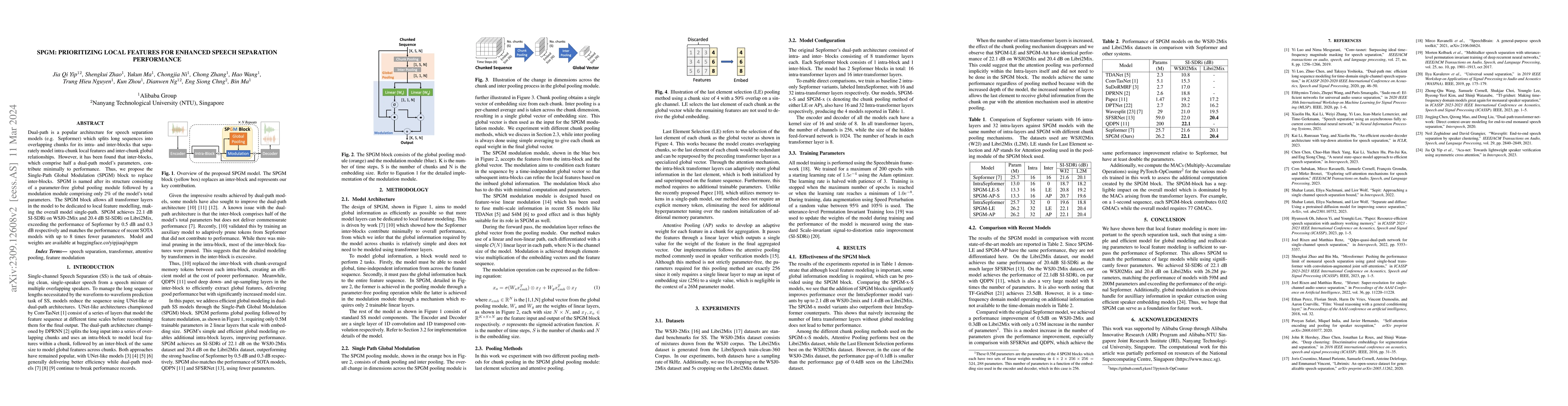 Thumbnail for SPGM: Prioritizing Local Features for enhanced speech separation
  performance