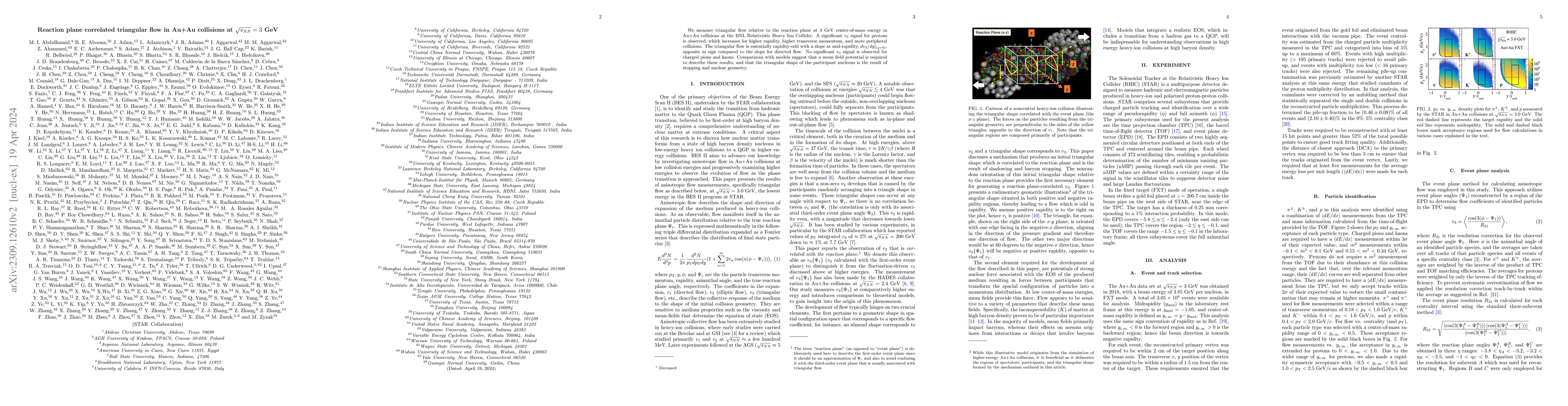 Thumbnail for Reaction plane correlated triangular flow in Au+Au collisions at
  $\sqrt{s_{NN}}=3$ GeV