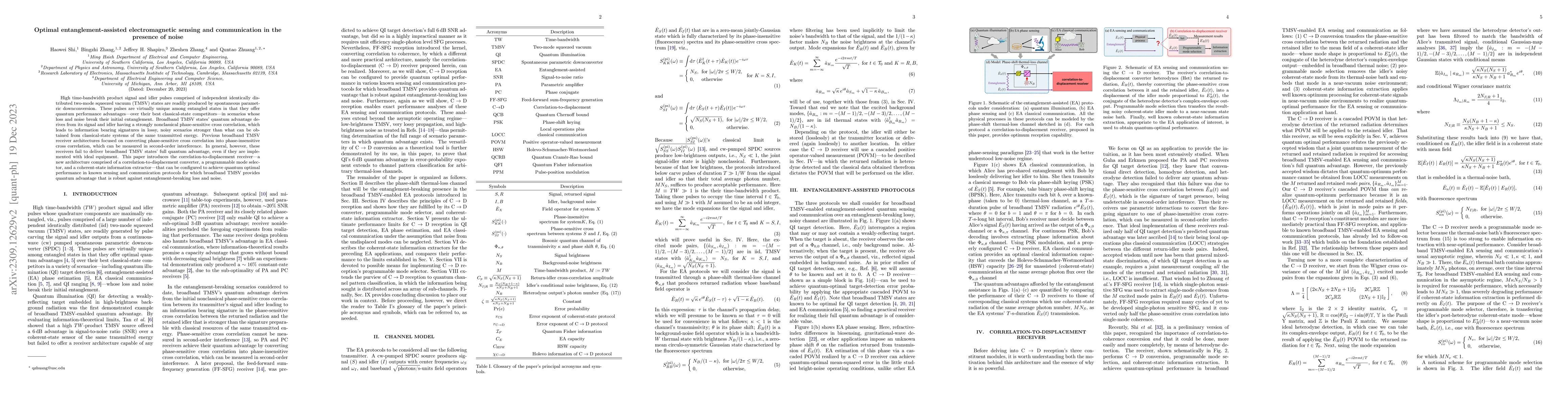 Thumbnail for Optimal entanglement-assisted electromagnetic sensing and communication
  in the presence of noise