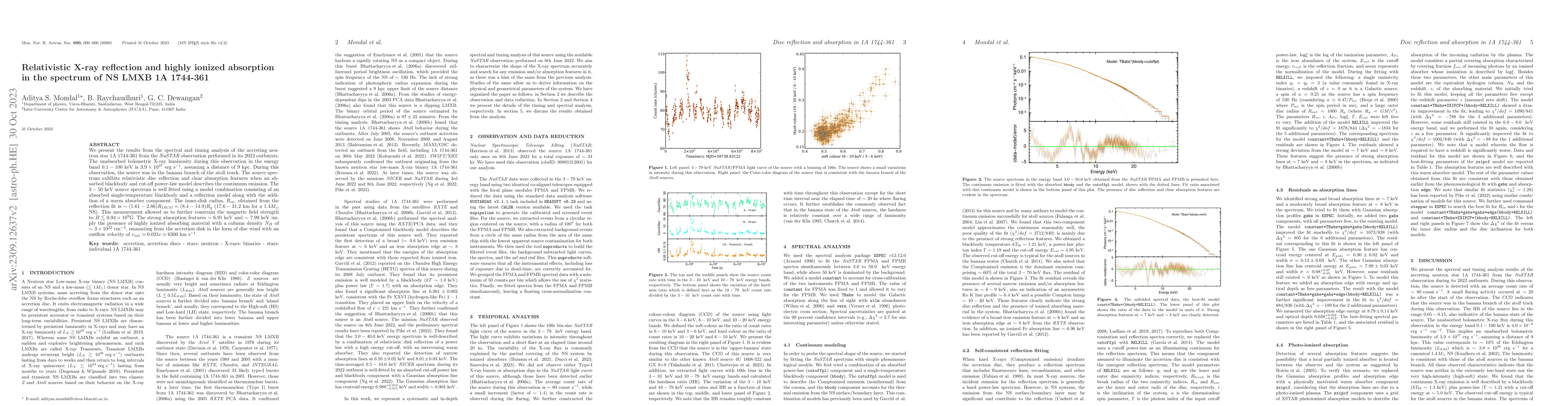 Thumbnail for Relativistic X-ray reflection and highly ionized absorption in the
  spectrum of NS LMXB 1A 1744-361