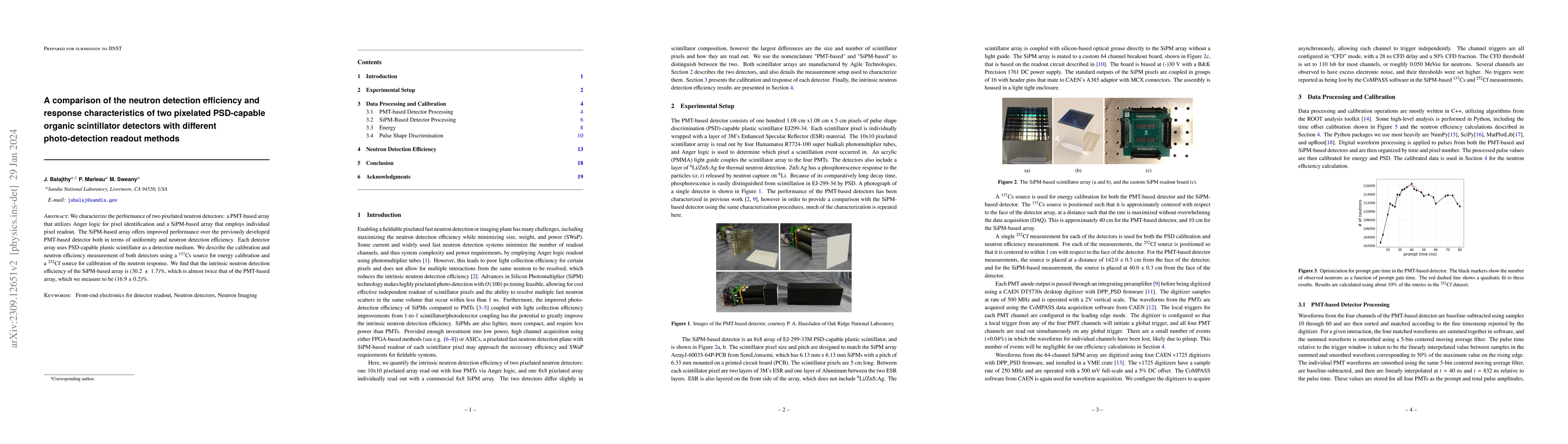 Thumbnail for A comparison of the neutron detection efficiency and response
  characteristics of two pixelated PSD-capable organic scintillator detectors
  with different photo-detection readout methods