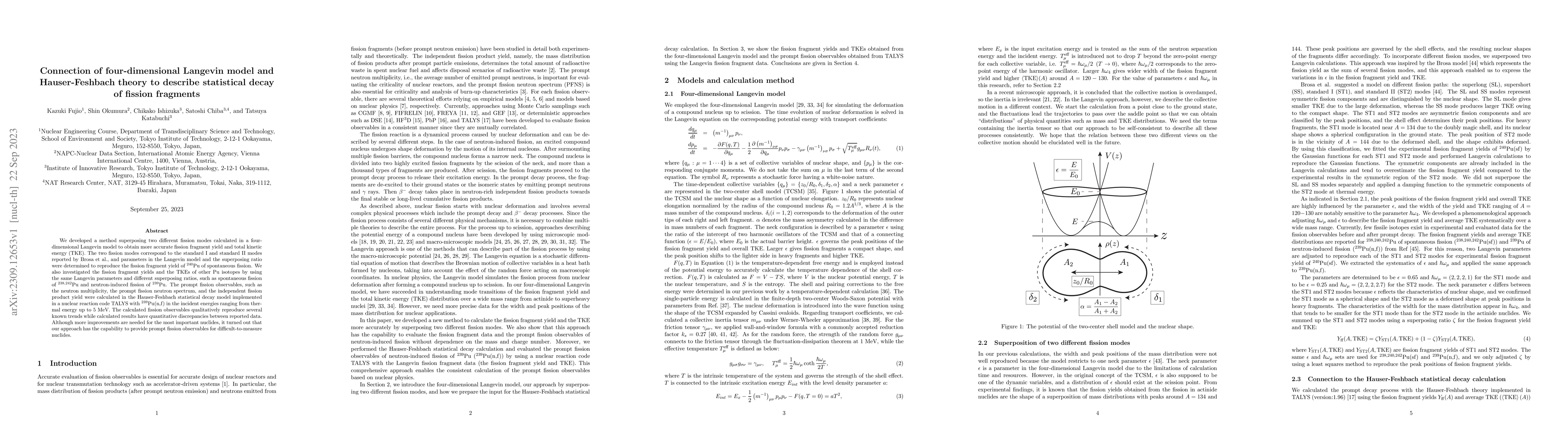Thumbnail for Connection of four-dimensional Langevin model and Hauser-Feshbach theory
  to describe statistical decay of fission fragments