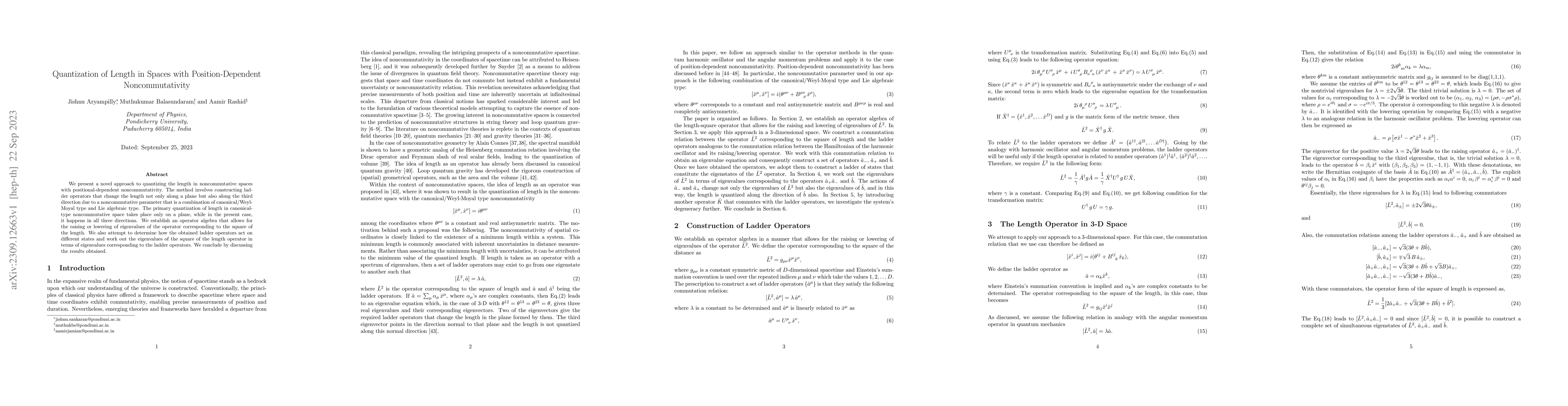 Thumbnail for Quantization of Length in Spaces with Position-Dependent
  Noncommutativity