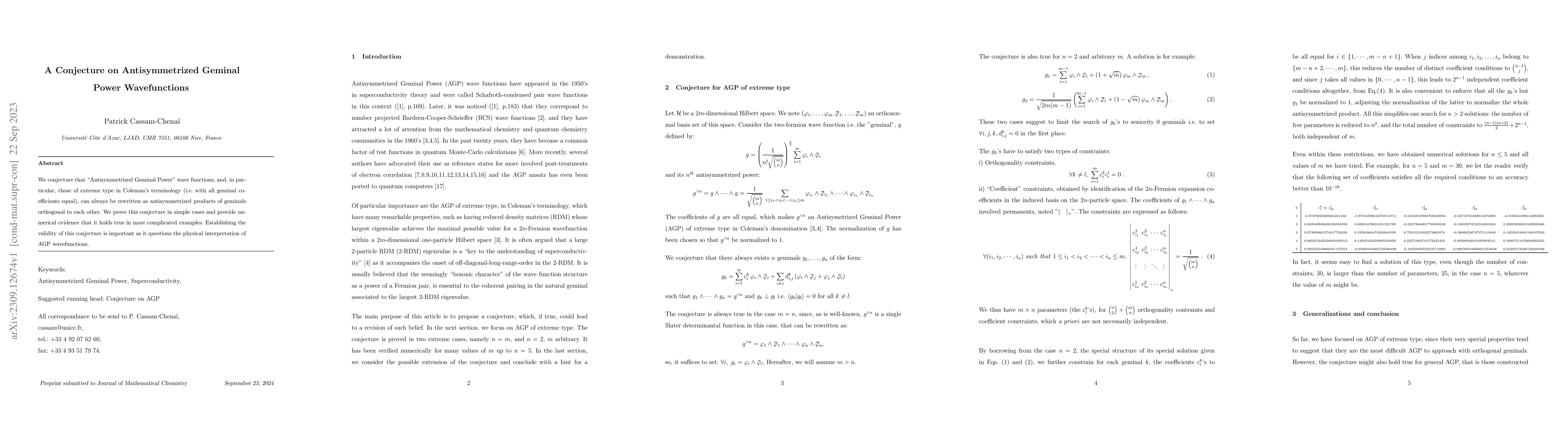 Thumbnail for A Conjecture on Antisymmetrized Geminal Power Wavefunctions