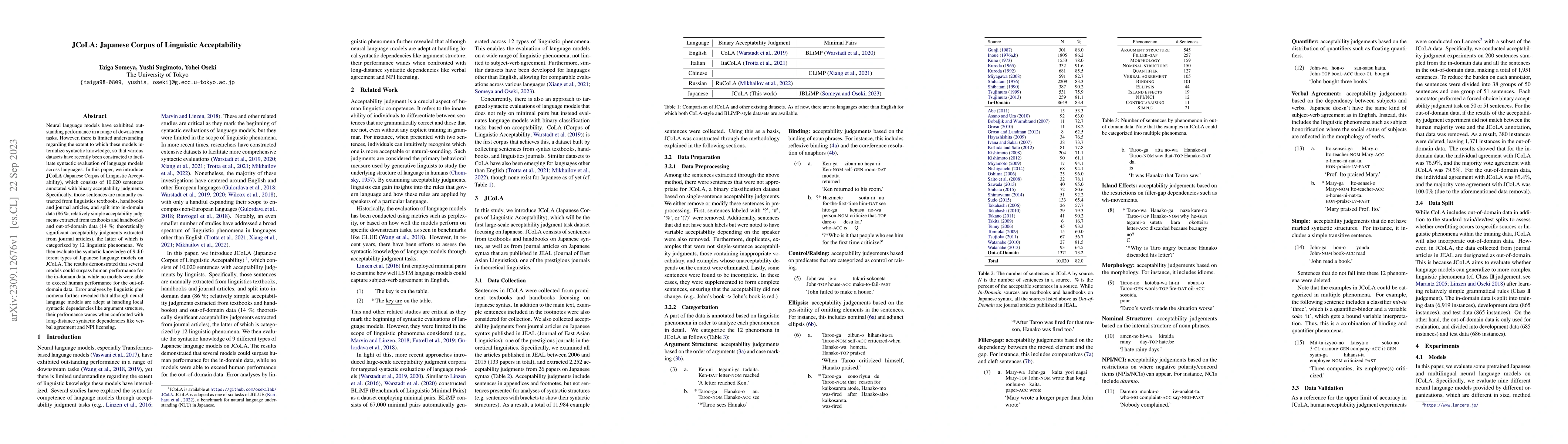 Thumbnail for JCoLA: Japanese Corpus of Linguistic Acceptability