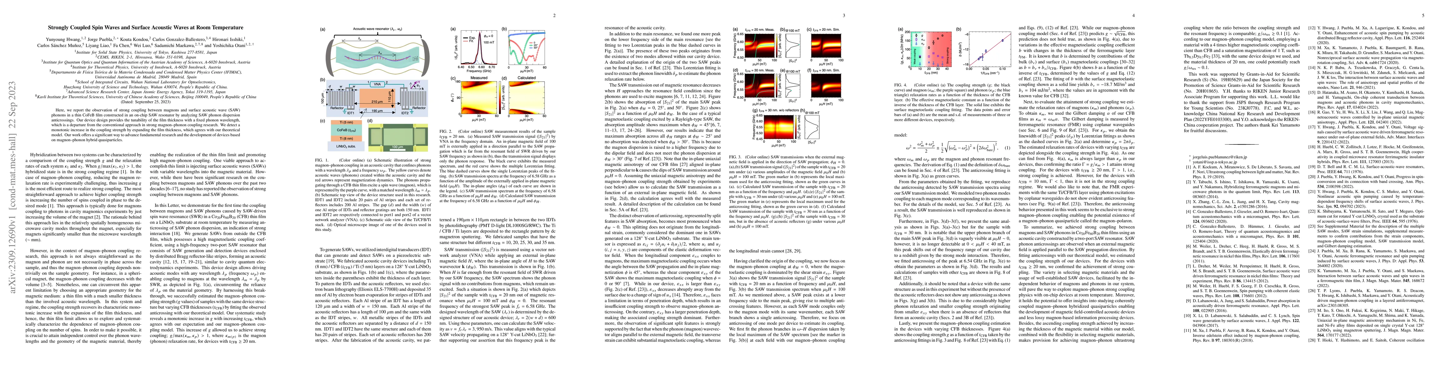 Thumbnail for Strongly Coupled Spin Waves and Surface Acoustic Waves at Room
  Temperature