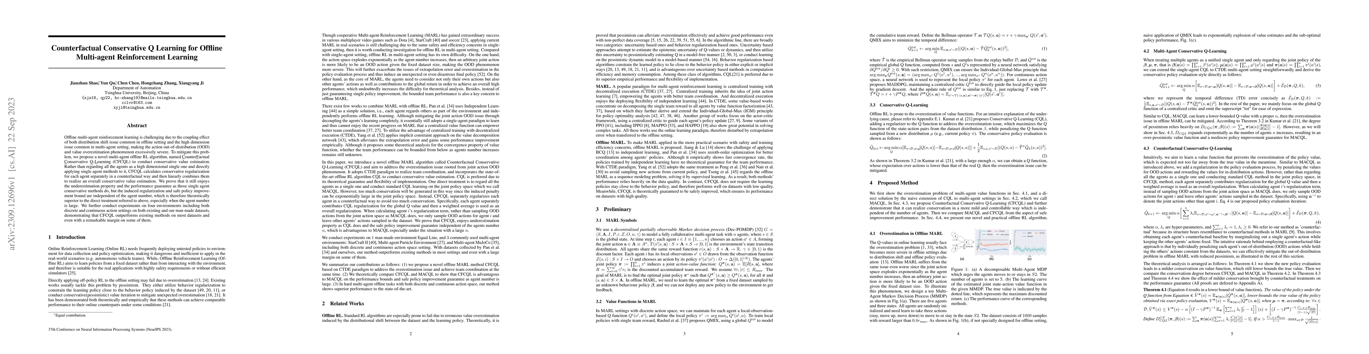Thumbnail for Counterfactual Conservative Q Learning for Offline Multi-agent
  Reinforcement Learning
