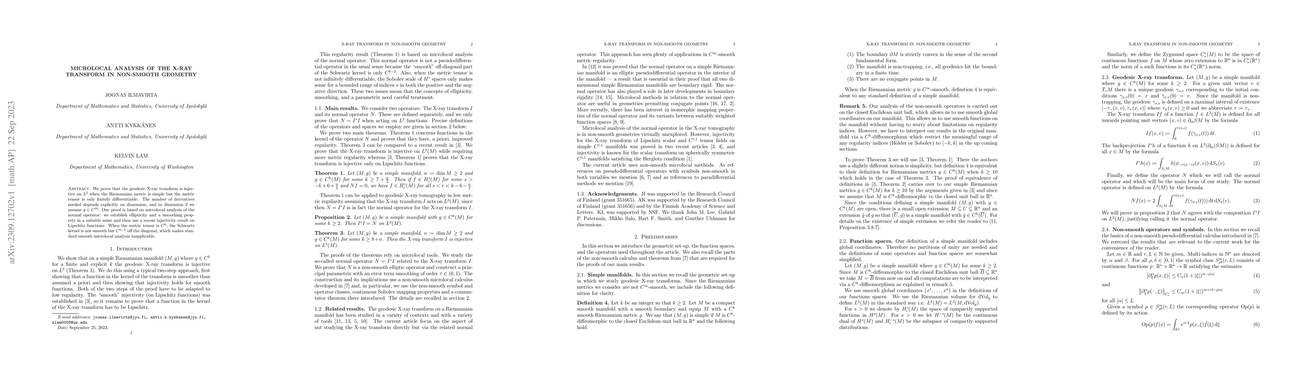Thumbnail for Microlocal analysis of the X-ray transform in non-smooth geometry
