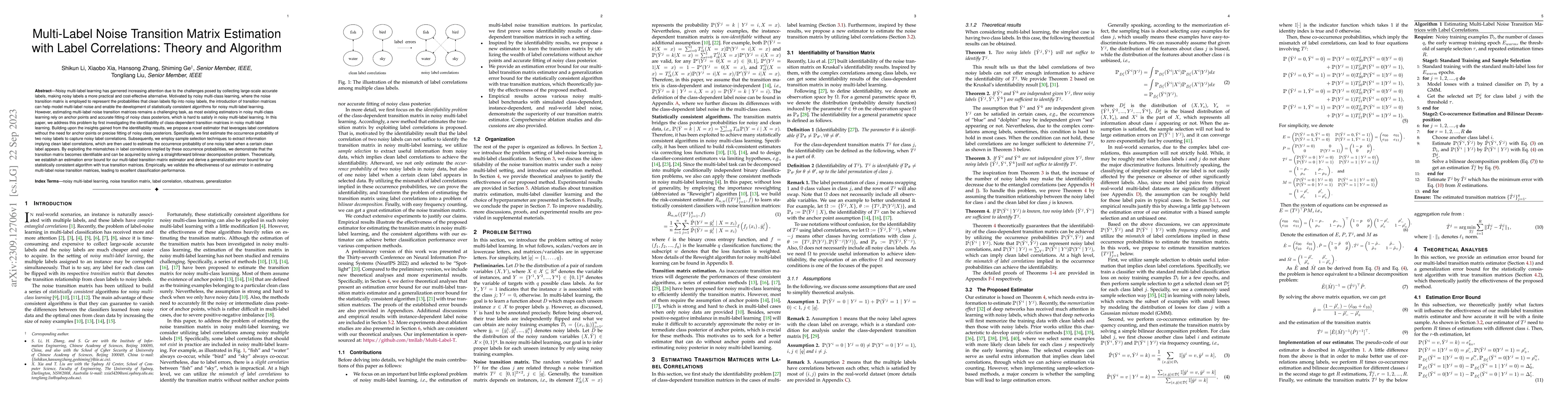 Thumbnail for Multi-Label Noise Transition Matrix Estimation with Label Correlations:
  Theory and Algorithm