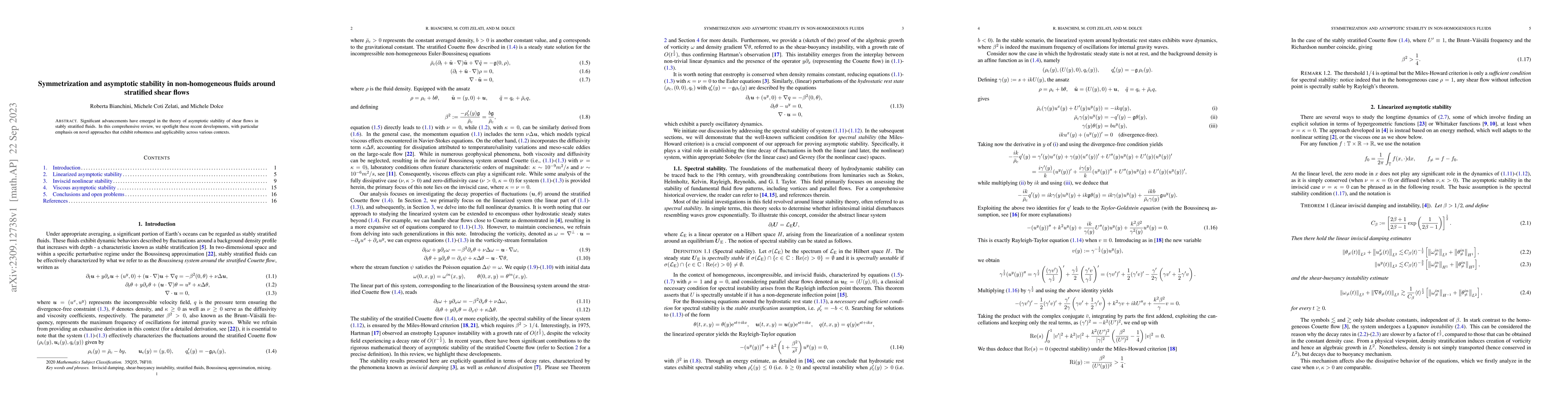 Thumbnail for Symmetrization and asymptotic stability in non-homogeneous fluids around
  stratified shear flows