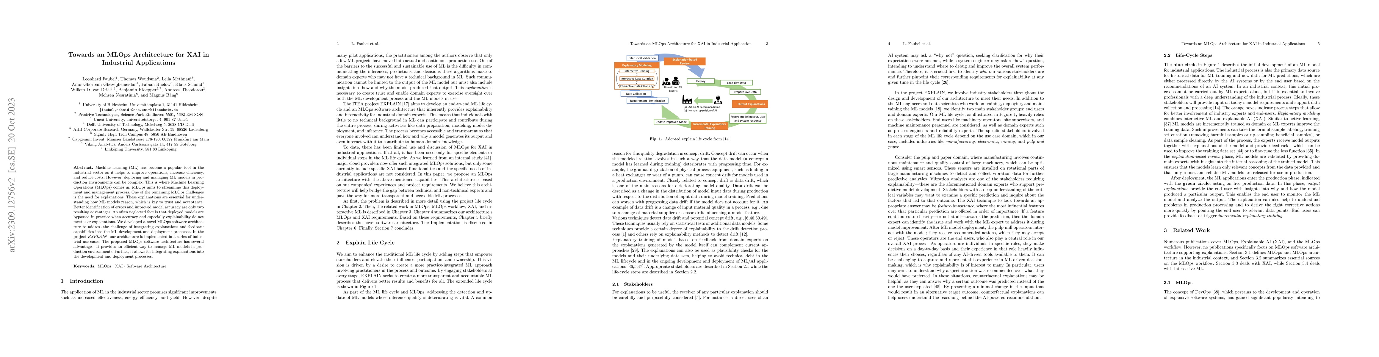 Thumbnail for Towards an MLOps Architecture for XAI in Industrial Applications