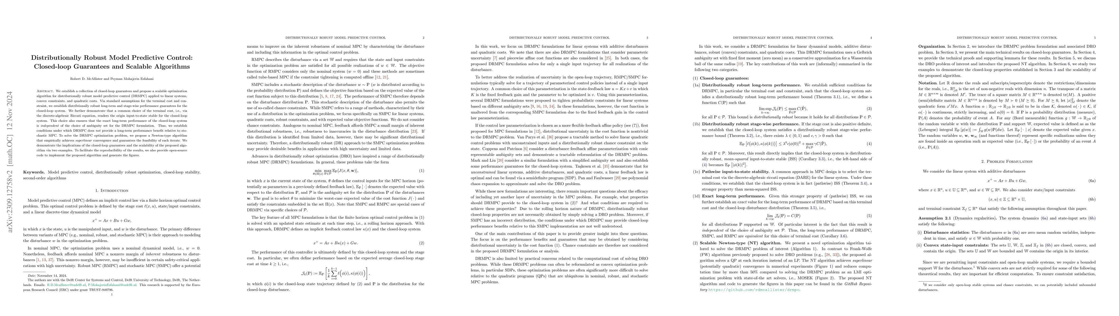 Thumbnail for Distributionally Robust Model Predictive Control: Closed-loop Guarantees
  and Scalable Algorithms