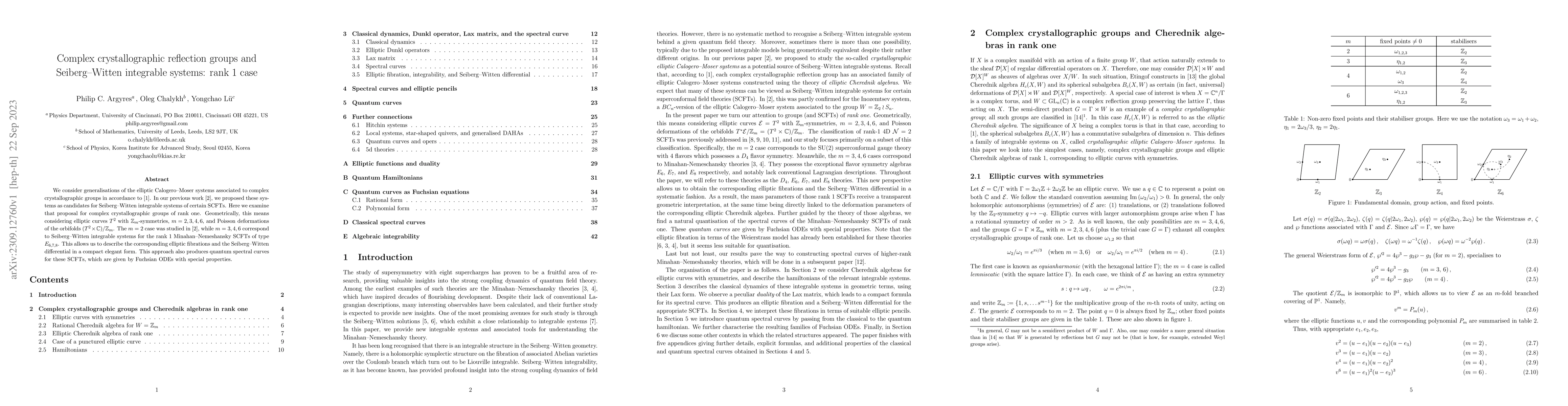 Thumbnail for Complex crystallographic reflection groups and Seiberg-Witten integrable
  systems: rank 1 case