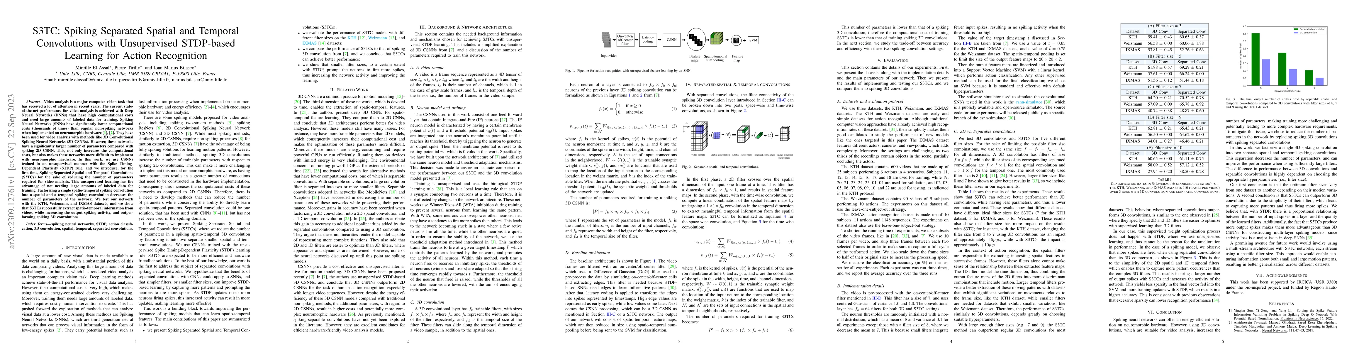 Thumbnail for S3TC: Spiking Separated Spatial and Temporal Convolutions with
  Unsupervised STDP-based Learning for Action Recognition