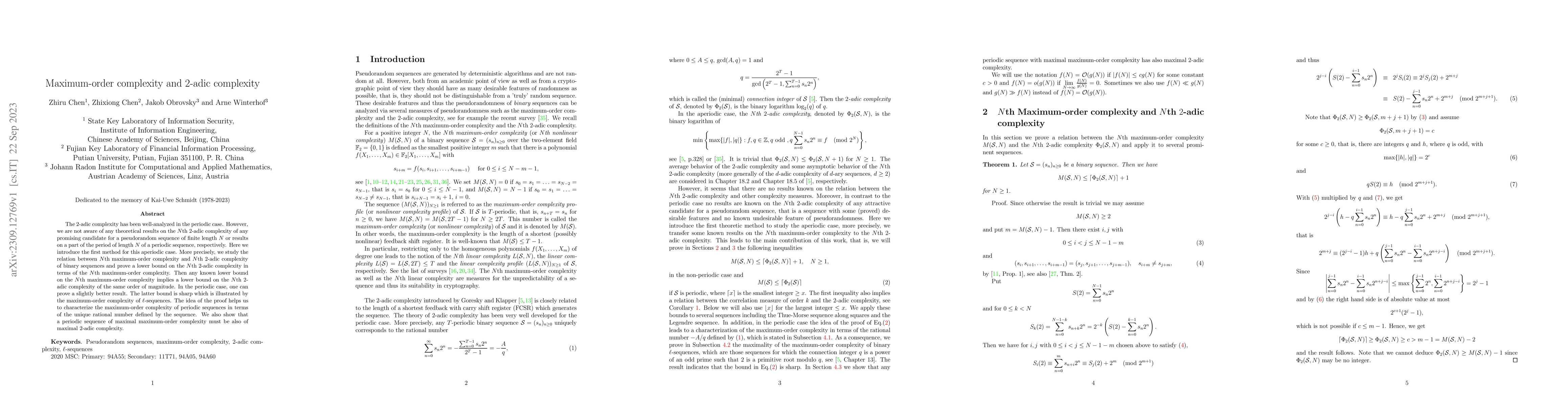 Thumbnail for Maximum-order complexity and $2$-adic complexity