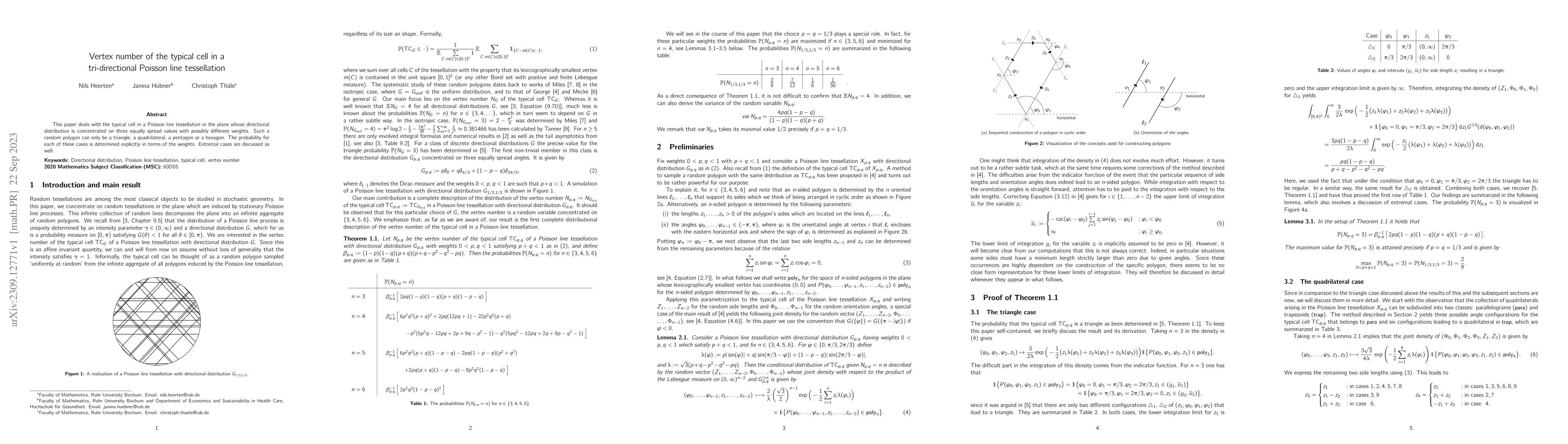 Thumbnail for Vertex number of the typical cell in a tri-directional Poisson line
  tessellation