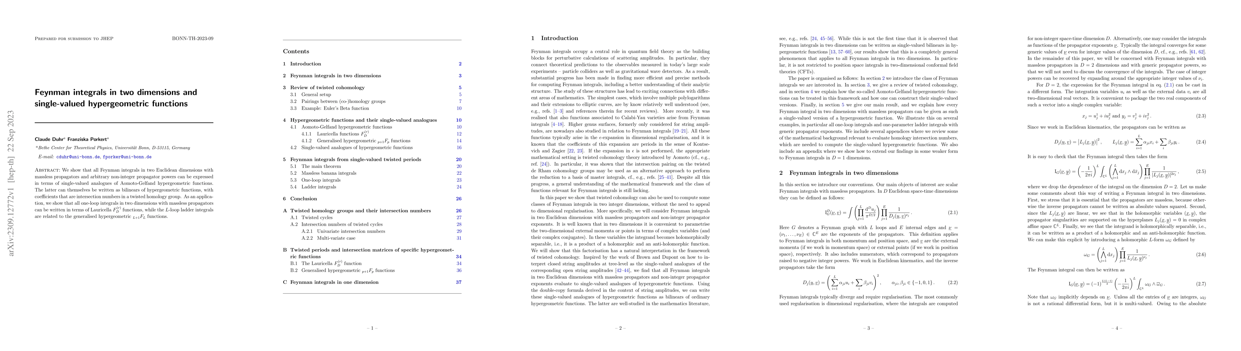 Thumbnail for Feynman integrals in two dimensions and single-valued hypergeometric
  functions
