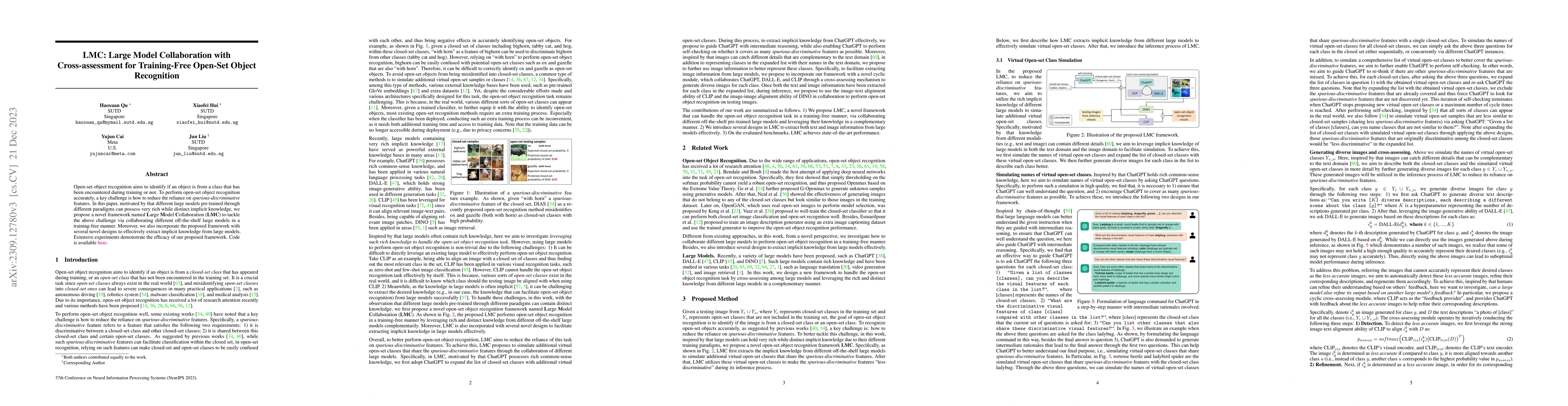 Thumbnail for LMC: Large Model Collaboration with Cross-assessment for Training-Free
  Open-Set Object Recognition