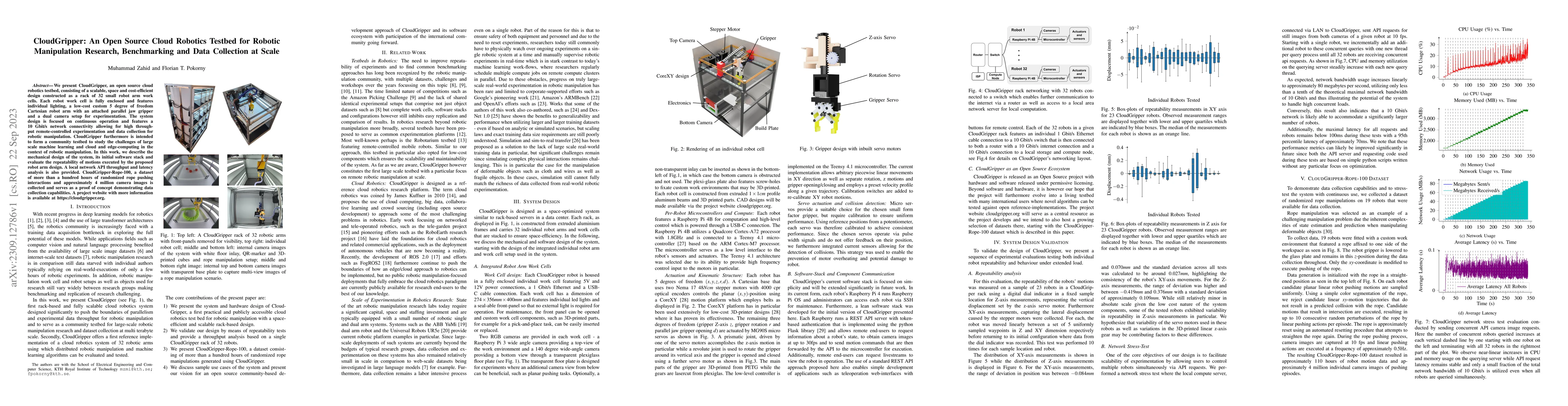 Thumbnail for CloudGripper: An Open Source Cloud Robotics Testbed for Robotic
  Manipulation Research, Benchmarking and Data Collection at Scale