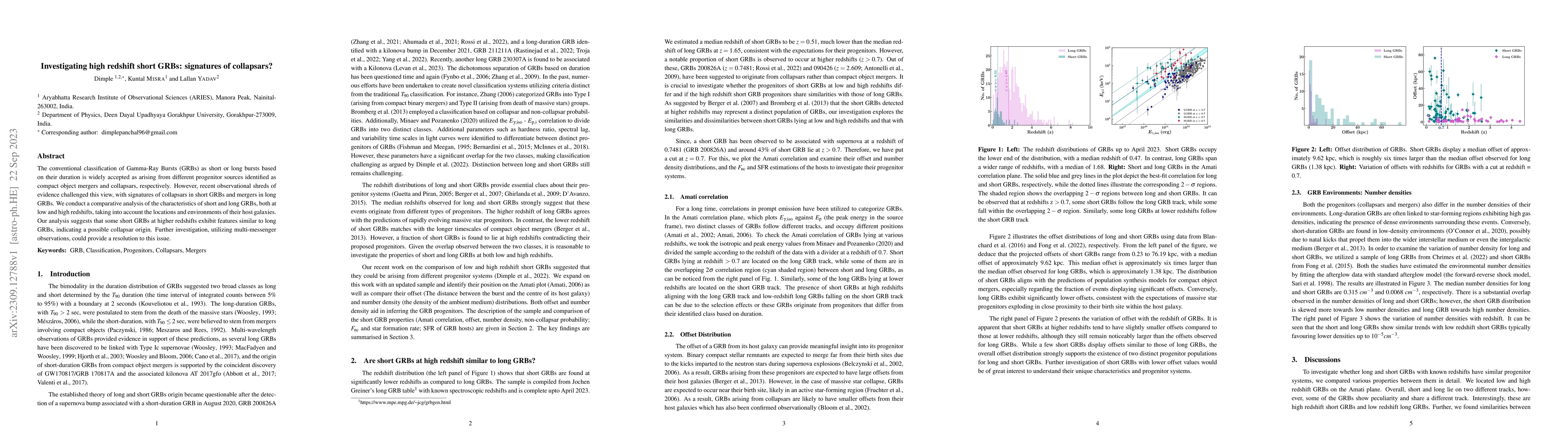 Thumbnail for Investigating high redshift short GRBs: signatures of collapsars?