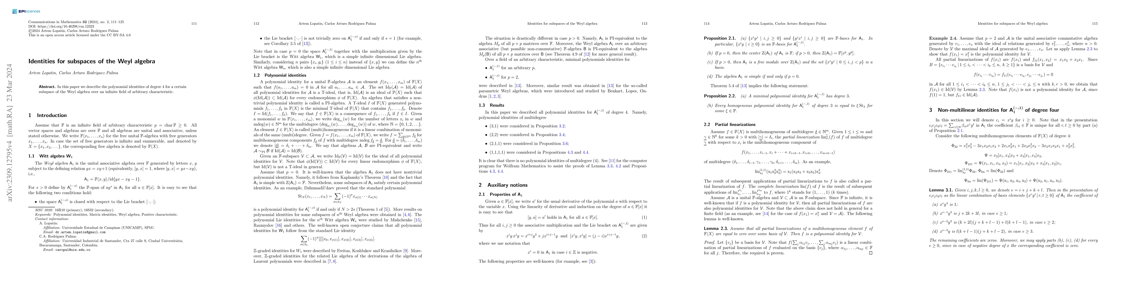 Thumbnail for Identities for subspaces of the Weyl algebra