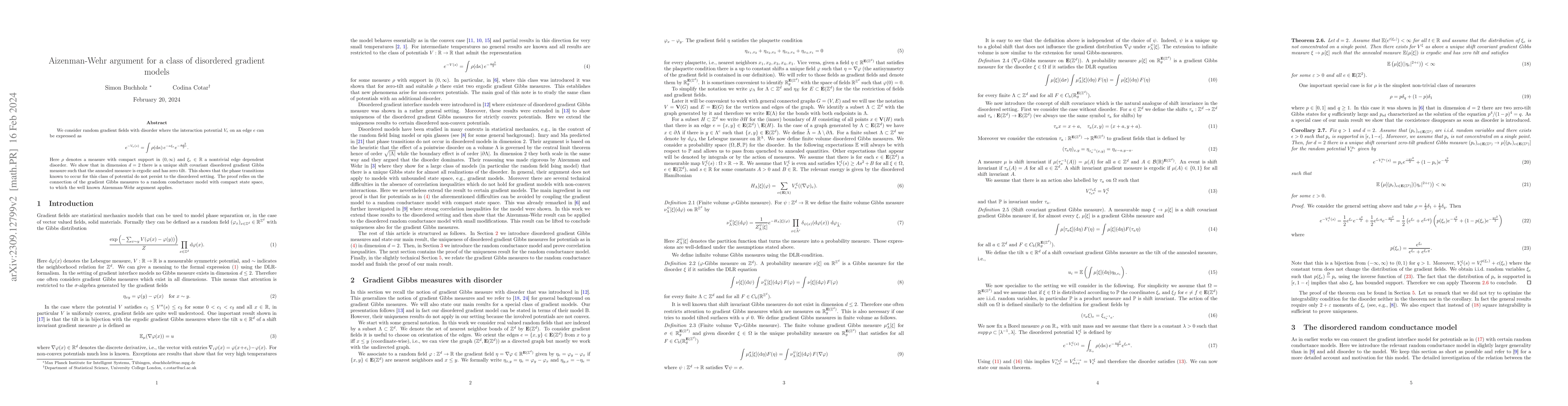 Thumbnail for Aizenman-Wehr argument for a class of disordered gradient models