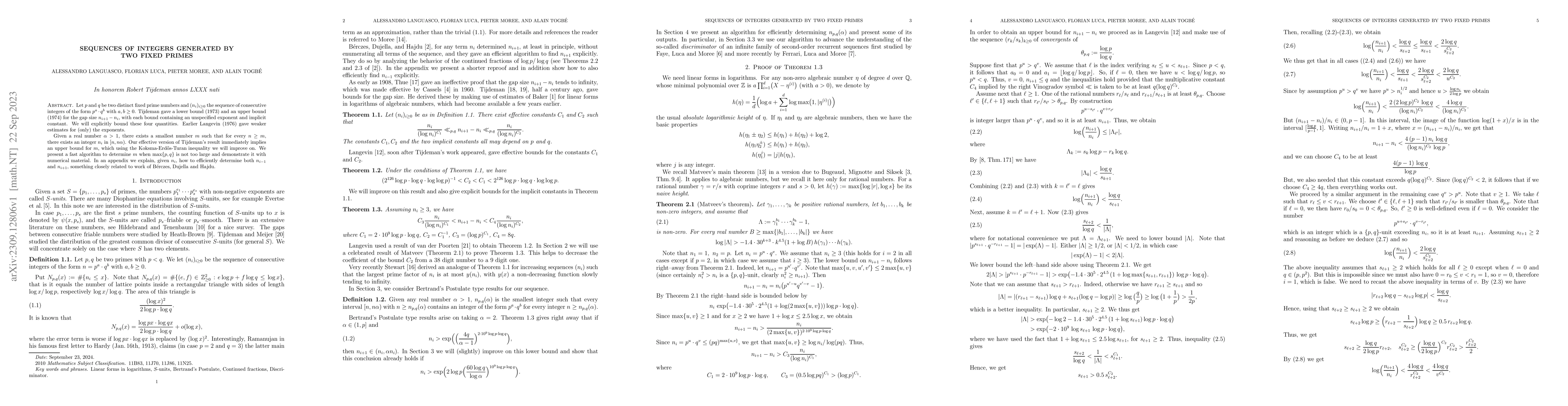 Thumbnail for Sequences of integers generated by two fixed primes