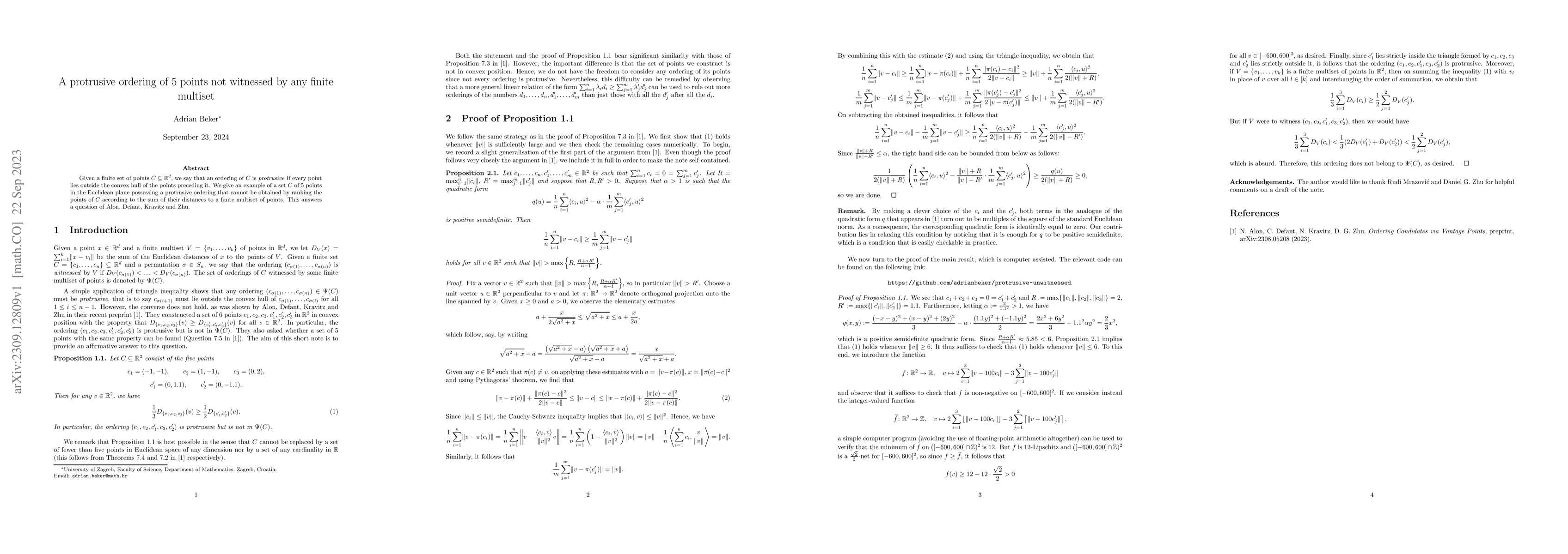 Thumbnail for A protrusive ordering of 5 points not witnessed by any finite multiset